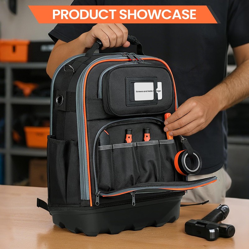 TUFFWORX Tool Backpack, 35 Pockets, 18.5 x 13.7 x 7.8