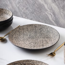 Stone Lain Stoneware Dish Set, 4 Dinner Plates, Sophie - Brown and Black