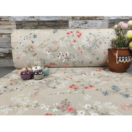 240 cm Wide, Sold by the Metre from 50 cm, Poplin Cotton Fabric, Children's Fabrics, Flowers, Baby Fabrics, Flower Meadow, Ranforce Craft Fabric, Oeko-Tex VP0B052 (Cream)