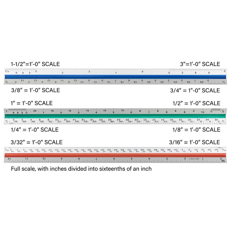 Nicunom 3 Pack Architectural Scale Ruler, 12" Triangular Architect Scale