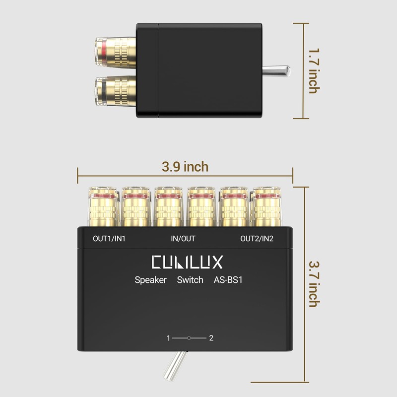 Cubilux AS-BS1 2-Way Speaker Selector Switch Box, A/B Amplifier Switcher
