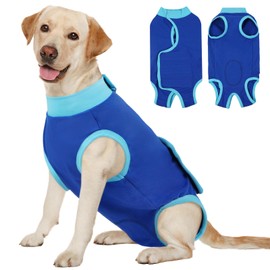 Kuoser Dog Surgery Recovery Suits, Pet Surgical Suit Onesie, Soft Recovery Suit for Dogs to Prevent Licking Biting Wounds, Breathable Dog Surger Male Neuter Cone Collar Alternative, Blue, L