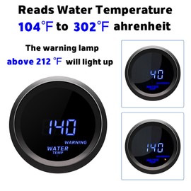 2'' 52mm Water Temperature Gauge, Car Digital Blue Led Water Temp Gauge Kit 104-302℉ with Sensor Adapter 1/8’’ NPT for DC12V Vehicle Car SUV Truck Automotive