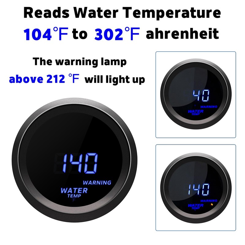 2'' 52mm Water Temperature Gauge, Car Digital Blue Led Water