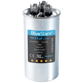 35+7.5 uf MFD ±5% 370 o 440 voltios CA CBB65B Condensador redondo de doble funcionamiento de repuesto por Blue Stars - Ajuste exacto para motor de CA, ventilador de arranque y bomba de calor o aire