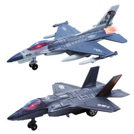 2 Packs Diecast Airplane Toys with Sound & Light, Pull Back Alloy Fighter Jet Plane Model Toys for Kids Boys and Girls