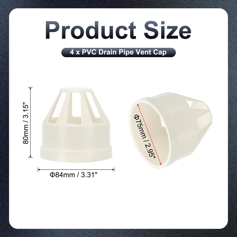 PATIKIL 4 Pcs PVC Drain Pipe Vent Cap, 3 Inch
