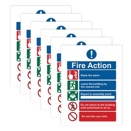 6 pcs Fire Action Notice Vinyl Sign, 150mm x 200mm Stcky Fire Action Notice Vinyl Sign, Comprehensive Fire Signage for Shopping Malls and Office Buildings