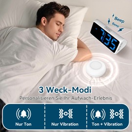 Alarm Clock Loud for Deep Sleepers, Loud Alarm Clock with Vibration, Double Alarm, RGB Display, 5 Brightness Levels, 4 Volumes, Snooze, Vibration Alarm Clock for Elderly People, Teenagers, Deaf People
