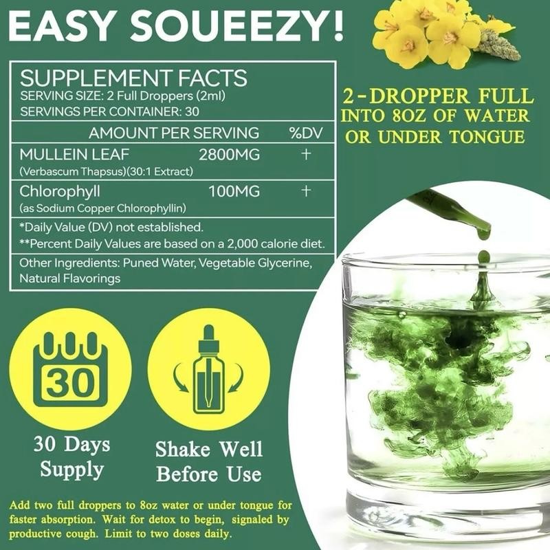 Mullein Leaf Drops with Chlorophyll Extract Drop- Lung Cleanse -