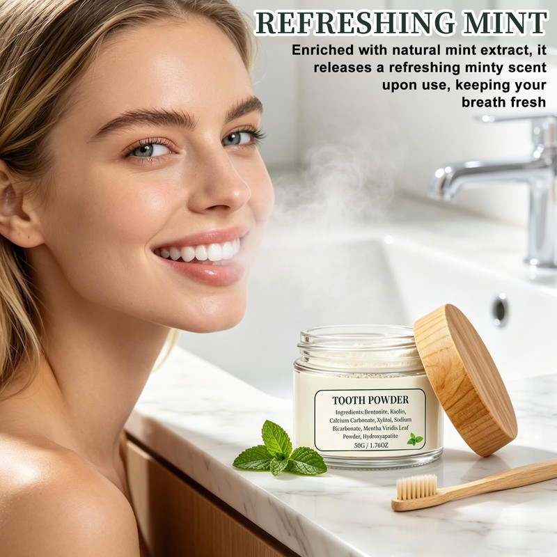 2Bottles Hydroxyapatite Tooth Powder, Remineralizing Tooth Powder, with Mint Gently