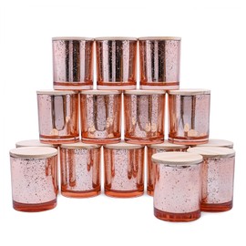 SHOWIN 10 OZ Thick Candle Jars for Making Candles 15 Pcs, Empty Jars with Wood Lids for Candle Making, Sample Container, Rose Gold