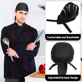 4 Pack Tie Back Chef Hat with Breathable Side Mesh for Women Men Adjustable Chef Cap Chefs Bandana Skull Cap Breathable Cooking Kitchen Hat