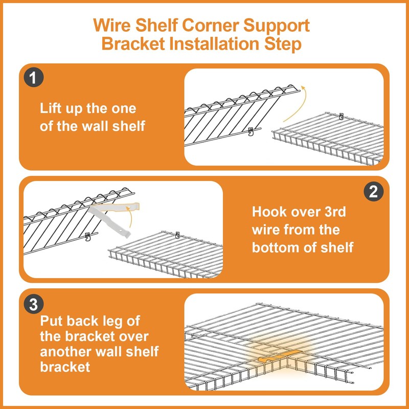 Brackets, 3 Inch Wire Shelf Corner Support Bracket Replacement for