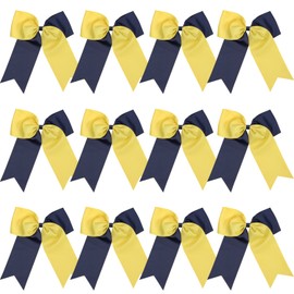 8 Inch 2 Colors Jumbo Cheerleader Bows Ponytail Holder Cheerleading Bows Hair 12 Pcs (Navy blue/Yellow)