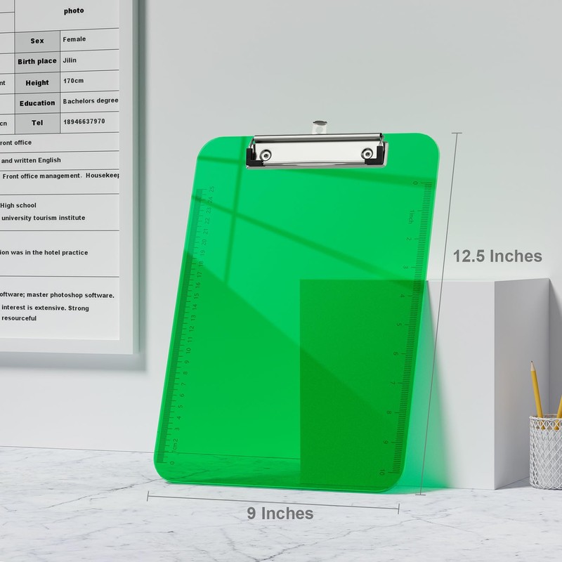 Piasoenc Plastic Clipboards, Translucent Clip Board with Low Profile, Green