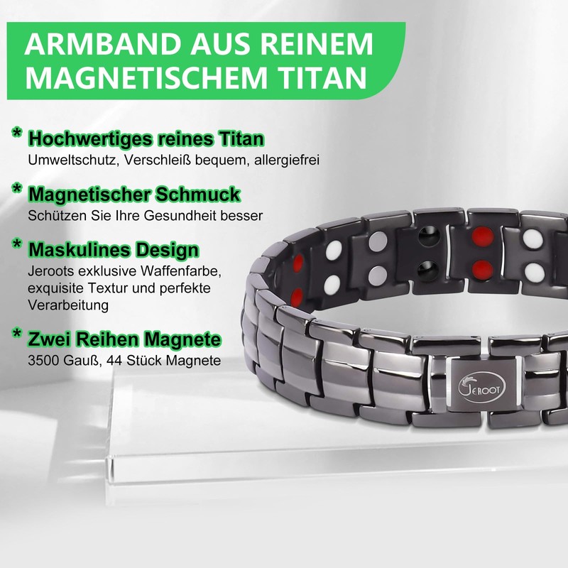 JEROOT Men's Magnetic Bracelet Made of Brushed Grey Titanium Bracelet