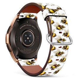 Mingdao Compatible with Galaxy Watch 6 5 4 /Watch5 Pro / Watch3 (41mm) / Galaxy Watch (42mm) / Active2 / Active Patterned Leather Band Replacement Strap, Honeybee 8191