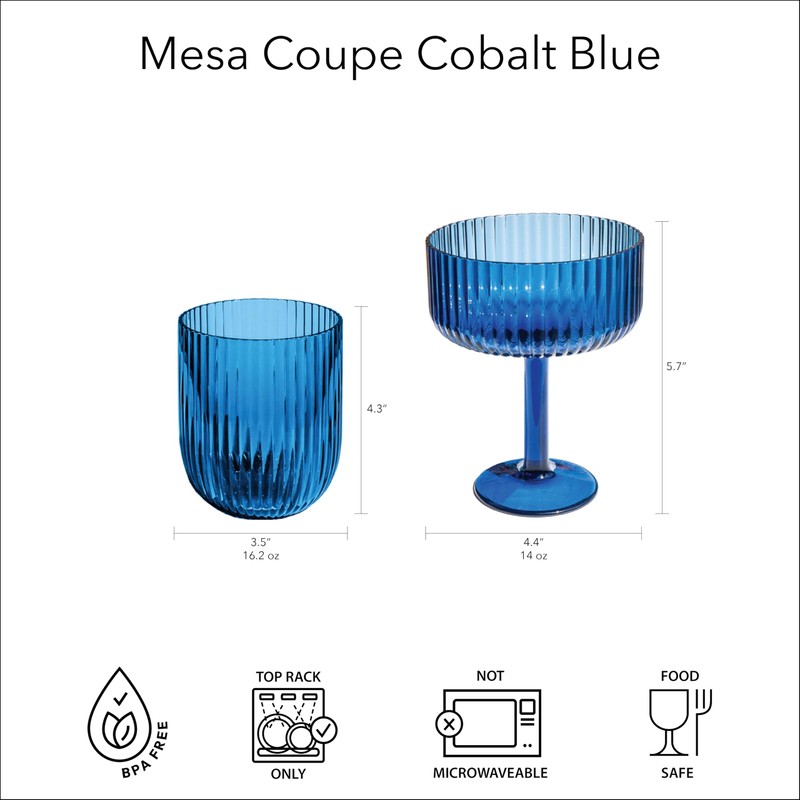 Abode Homewares Mesa Premium Acrylic Drinkware Indoor/Outdoor, Coupe, Blue, 14oz,