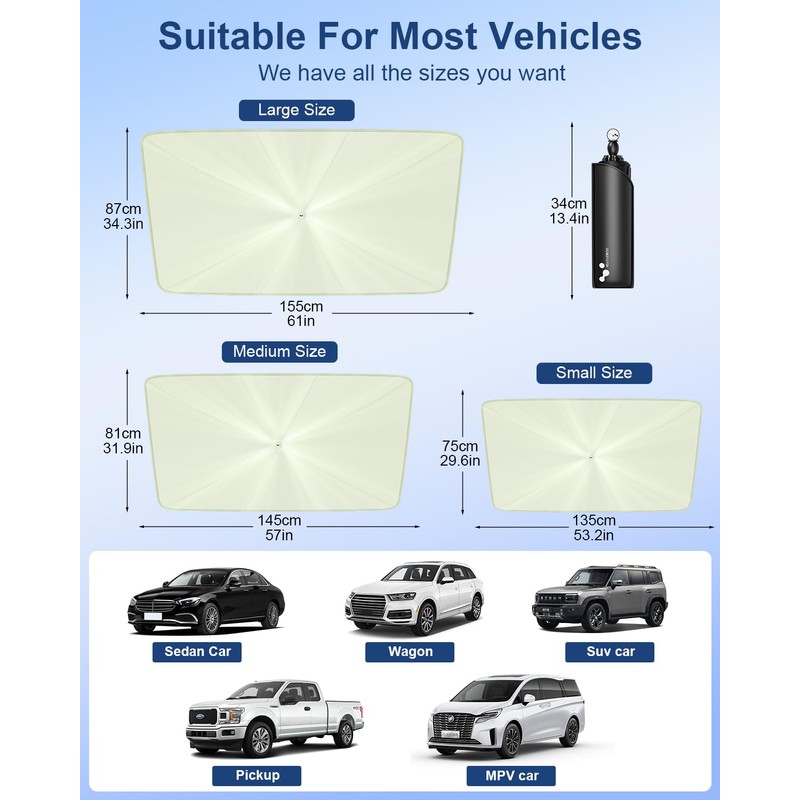 helloleiboo helloleiboo [2025 Upgraded] Car Windshield Sun Shade Umbrella 57"x