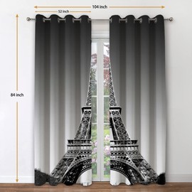 Jekeno Paris Eiffel Tower Blackout Curtains Paris Landmark Picture of Famous Place Cityscape Scene Decor for Bedroom Living Room Grommet Window Drapes 2 Panel Set, 52"x84"