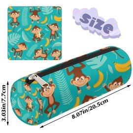 Cute Monkey Canvas Pencil Case Bag, Monkey Banana Cylinder Zippe Pencil Case Storage Pouch Simple Stationery Bag for Middle High School Office College Student
