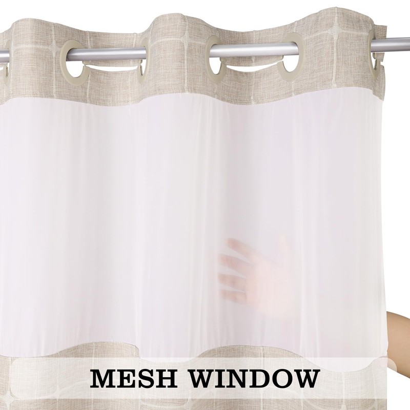 River Dream Farmhouse Linen Textured Shower Curtain with Snap-in Liner