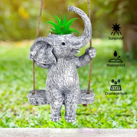 upbema Elephant Succulent Pots Indoor Elephant Gifts for Women for Plant Lovers Cute Outdoor Plant Pots Outdoor Garden Animal Decor Elephant Sit Swing Statue with Drainage Hole
