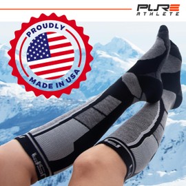 Pure Athlete Alpaca Wool Ski Socks - Made in USA, Winter Weather Lightweight Skiing and Hunting Socks for Men and Women (XL, Black)