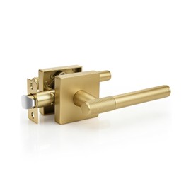 1 Pack Door Handle Golden Champagne Finish, Modern Knurled Design Door Knob,Interior Passage Lever for Left Right Sided Doors, Keyless Closet Hallway Silent Door Handles No Locking