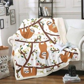 Loussiesd Kids Sloth Plush Throw Blanket Cartoon Brown Sloth Fleece Blanket for Couch Sofa Cute Animal Pattern Sherpa Blanket Room Decor Wildlife Tree Branches Fuzzy Blanket Baby 30"x40"