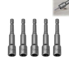 5 PCS 8mm hex bit, 1/4" Quick-Change Hex Shank 8mm Magnetic Nut Setter Driver Drill Bit, 65mm Chrome Vanadium Steel Power Nut Driver for Drill, Impact Driver, Screw Gun, Woodworking, DIY
