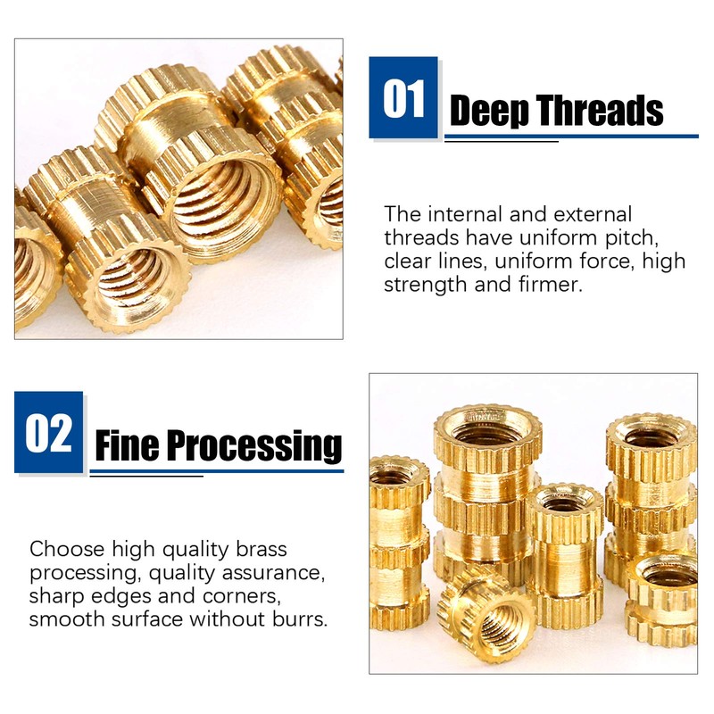 Glarks 460Pcs M2 M3 M4 M5 Female Thread Knurled Brass
