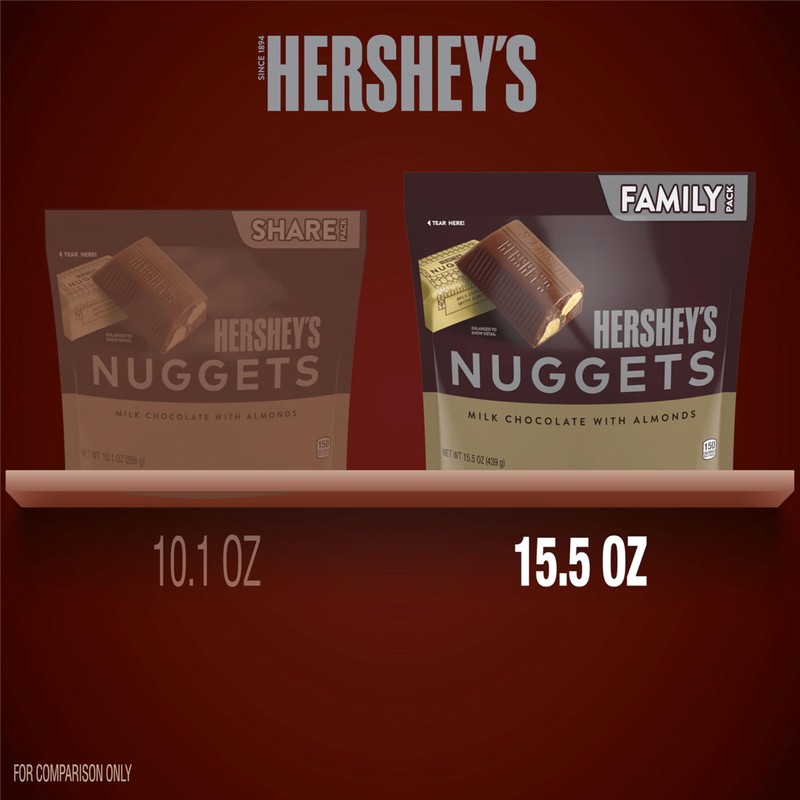 HERSHEY'S NUGGETS Milk Chocolate with Almonds Candy Family Pack, 15.5