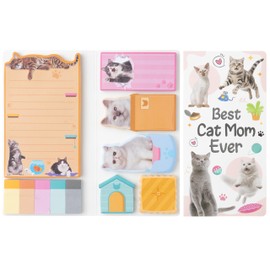 GROBRO7 Cartoon Sticky Notes Set - 550 Sheets Funny Cats Mom Shaped Self-Stick Notepads, Cute Realistic Cats Novelty Paper Clips Writing Memo Pad Page Marker for Kids Home Office School Gift (Cat Mom)