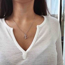 Cimenexe Bohemian Anchor Pendant Necklace Choker Silver Anchor Necklace Vintage Anchor Necklace Minimalist Collar Chain Jewelry for Women Girls Gifts