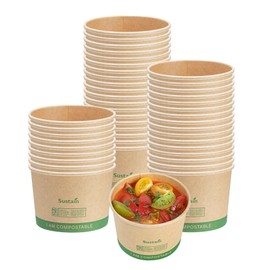 Restaurantware Paper Soup Containers 25 Pack Of 8 oz Disposable Kraft To Go Hot Soup Serving Bowls BPI-Certified Compostable Leakproof Stackable Food Containers For Noodles, Pasta And Desserts