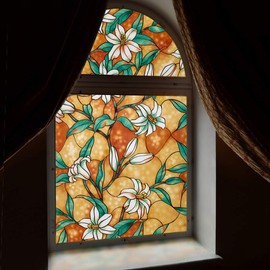 Coavas Decorative Window Privacy Film, Heat Control Sun Blocking Stained Glass Window Film, Floral Design Static Cling, Non Adhesive Windows Tint for Bathroom Front Door(Vinyl, 47.2" x 78.7 ")