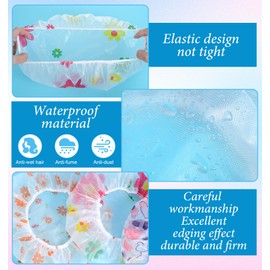 6 Pack Kid Shower Cap, 11" Reusable Elastic Toddler Shower Cap for Girls, Baby, Women and Men, Bathroom, Makeup, Travel (Sanded Imprint)