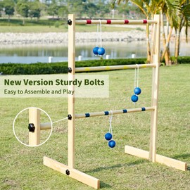 ApudArmis Ladder Toss Game Set, 35x26In Pine Wooden Golf Ladder Lawn Game with 6 Bolos Balls and Carrying Case - Outdoor Backyard Game for Teens Adults Family（New Version Sturdy Bolts）