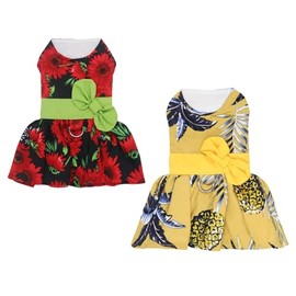 2 Pieces Dog Dresses Puppy Bowknot Luxury Princess Floral Clothes Wedding Evening Dress Summer Tutu Skirt Flower Doggie Dress for Small Dog Girl Pineapple XS