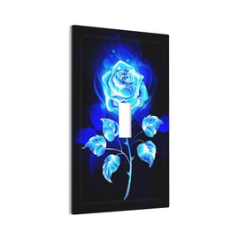 Romantic Royal Blue and Black Rose Flower 1 Gang Toggle Light Switch Cover One Gang Jumbo Size Elegant Luxury Pretty Woman Electrical Single Toggle Switch Wall Plate Decorative Outlet Faceplates Cover