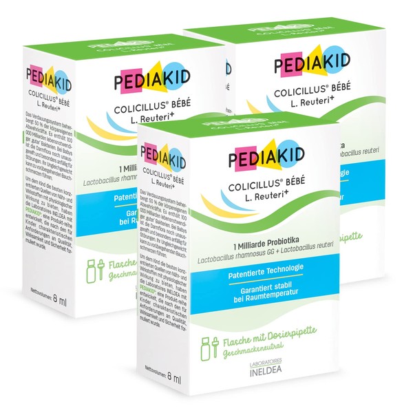 PEDIAKID - Colicillus® Bébé L. Reuteri+ - Dietary supplement with 2 probiotic strains - Limits abdominal pain in infants - 3 bottles with dosing pipette