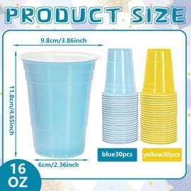 FYSUIMU 60 Pcs Blue and Yellow Plastic Cups 16oz Disposable Drinking Cups Colored Beverage Tumbler Glasses for Coffee Juice Drink Bachelorette Cartoon Sponge Birthday Party Supplies