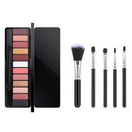 12 Colours Glitter Eyeshadow Palette, Warm Neutrals, Waterproof Pigmented Eye Makeup Palette, Long-Lasting, Kein Abbröckeln, Kein Verwischen, Enthält 5 Lidschattenpinsel + Aufbewahrungstasche