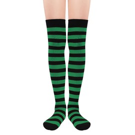 Zando Striped Green Black Thigh High Socks for Women Thigh Highs Long Socks Over the Knee Leg Warmers for Cosplay Green Black One Size