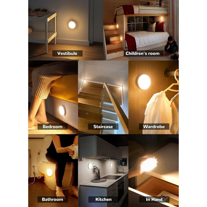 Homelist 3 Pack Motion Sensor Lights Indoor, Rechargeable Wireless LED