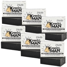 Grown Ass Man Co. - Solid Shampoo Bar Rich Lather 3 in 1: Hair, Beard & Body Wash - Plastic Free & Eco-Friendly, Natural & Organic Clean for All Hair Types, 4oz Bar (Smooth Operator, 6-Pack)