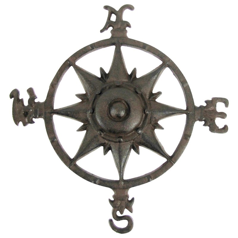 Rustic Cast Iron Rose Compass Nautical Beach House Wall Art
