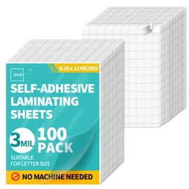 Binditek 100 Pack Self-Adhesive Laminating Sheets, 9.25 x 12 Inches for Letter Size, Grid-Backed for Easy Cutting, 3 Mil Thick, No Heat or Machine Needed, Clear Glossy Finish for School & Office